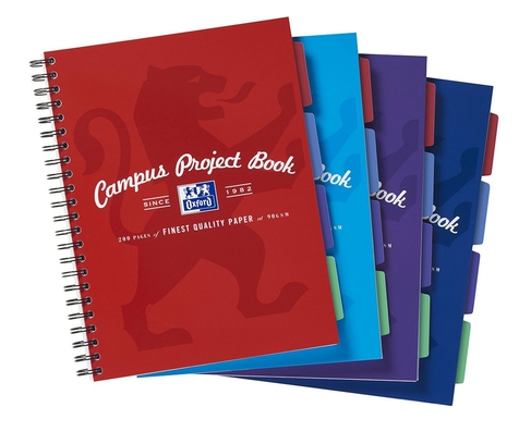 Oxford Campus A4+ Card Cover Wirebound Project Book Ruled 200 Pages Assorted