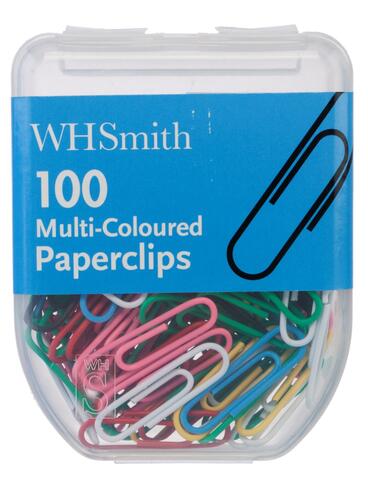 WHSmith Assorted Colour Paperclips (Pack of 100)