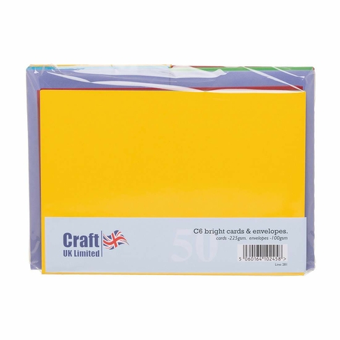 Craft UK C6 Assorted Bright Cards and Envelopes (Pack of 50)