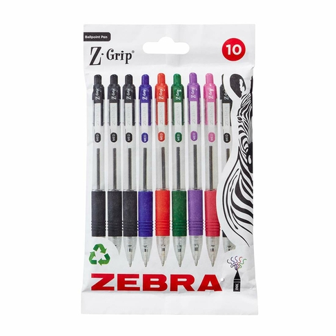 Zebra Z-Grip Funky Assorted Colour Ballpoint Pens (Pack of 10)