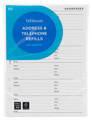 WHSmith A5 Refill White Address and Telephone Sheets
