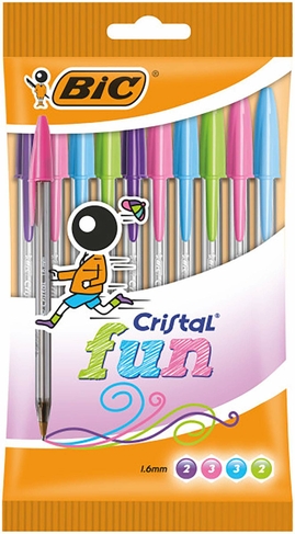 BIC Cristal Fun Ballpoint Pens, 1.6mm Broad Point, Assorted Colours (Pack of 10)