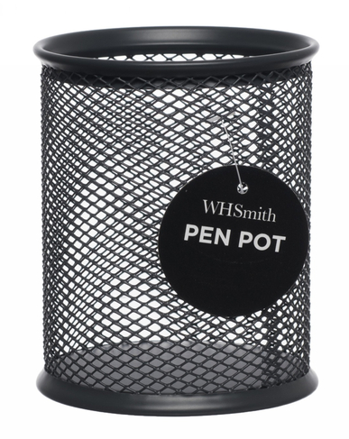 WHSmith Graphite Grey Mesh Round Pen pot