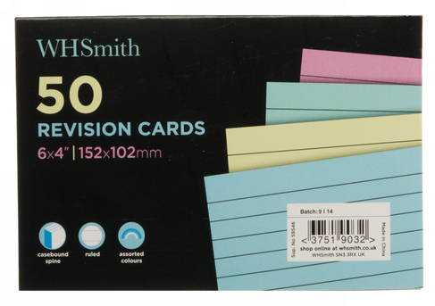 WHSmith Multiple Colour Revision Cards (Pack of 50)