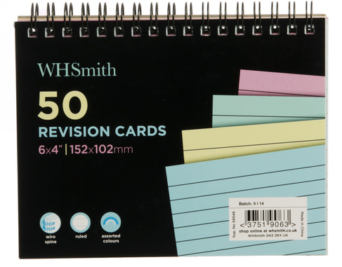 WHSmith Multiple Colour Spiral Bound Revision Cards (Pack of 50)