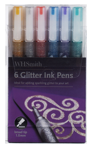 WHSmith Glitter Pens, 1.0 mm Nib, Assorted Ink (Pack of 6)