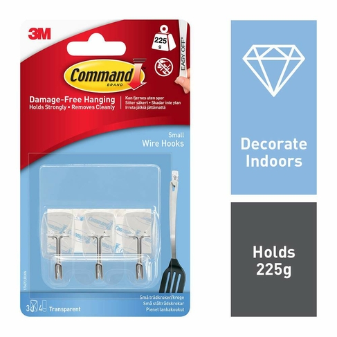 Command Utility Hooks Small Clear (Pack of 3) 