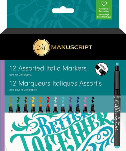 Manuscript Calli-Creative Italic Calligraphy Markers, Assorted Ink (Pack of 12)