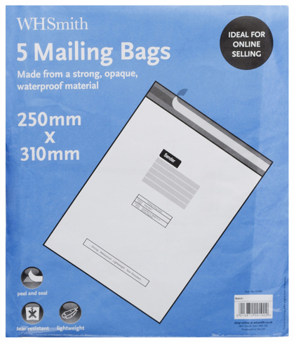 WHSmith Polythene Mailing Bags 250 x 310mm (Pack of 5)