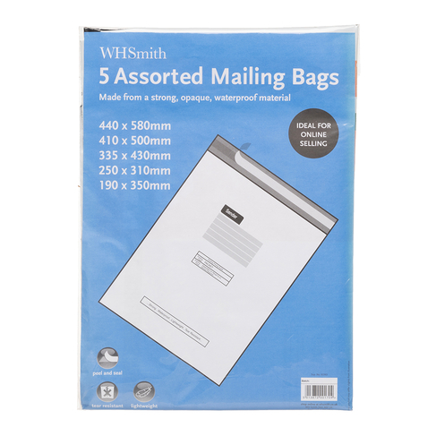 WHSmith Polythene Mailing Bags Assorted Sizes (Pack of 5)