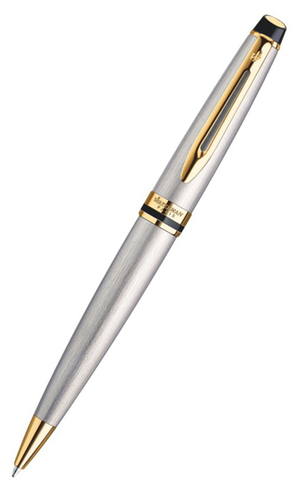 Waterman Expert Stainless Steel Ball Pen with Gold Trim, Medium Nib, Blue Ink