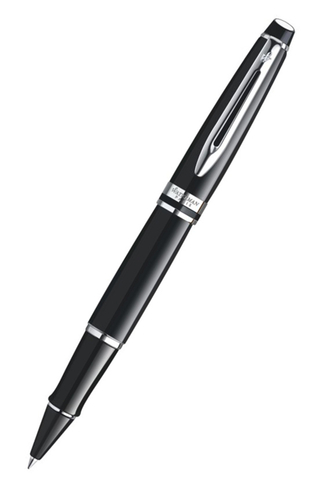 Waterman Expert Black Lacquer Rollerball Pen with Chrome Trim, Fine Nib, Black Ink