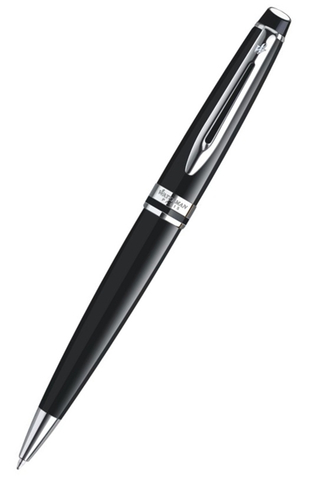 Waterman Expert Black Lacquer Black Ballpoint Pen with Chrome Trim, Medium Nib, Blue Ink