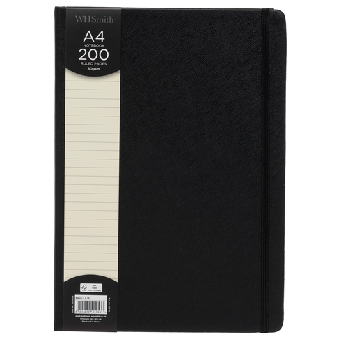 WHSmith Moderno Black Textured A4 Notebook