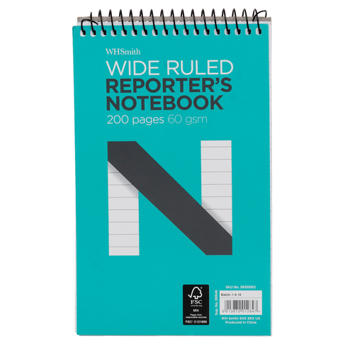 WHSmith Wide Ruled Reporters Notebook