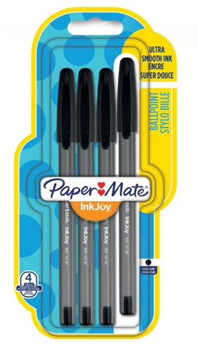 Paper Mate Inkjoy 100 Black Ballpoint Pens, Medium Nib, Black Ink (Pack of 4)