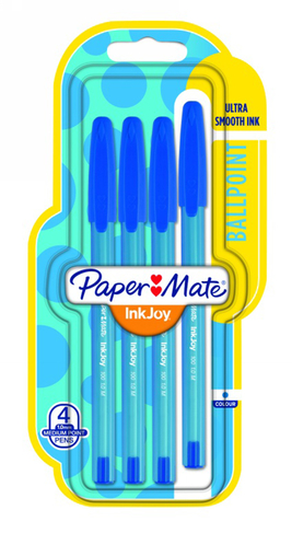 Paper Mate Inkjoy 100 Blue Ballpoint Pens, Medium Nib, Blue Ink (Pack of 4)