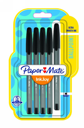 Paper Mate Inkjoy 100 Black Ballpoint Pens, Fine Nib, Black Ink (Pack of 5)