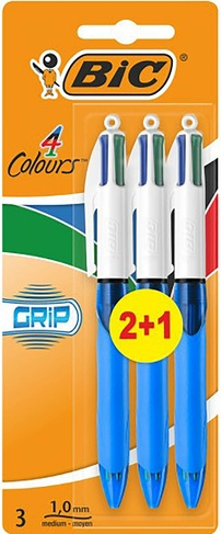 BIC 4 Colour Grip Ballpoint Pen Assorted Ink (Pack of 3) 