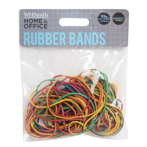 WHSmith Coloured Rubber Bands Assorted Sizes