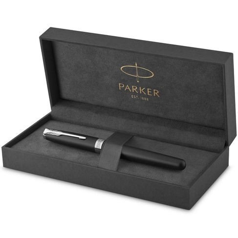 Parker Sonnet Fountain Pen, Matte Black Lacquer with Palladium Trim, Medium Nib, Gift Box
