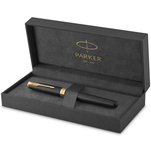 Parker Sonnet Fountain Pen, Matte Black Lacquer with Gold Trim, Medium Nib, Gift Box

