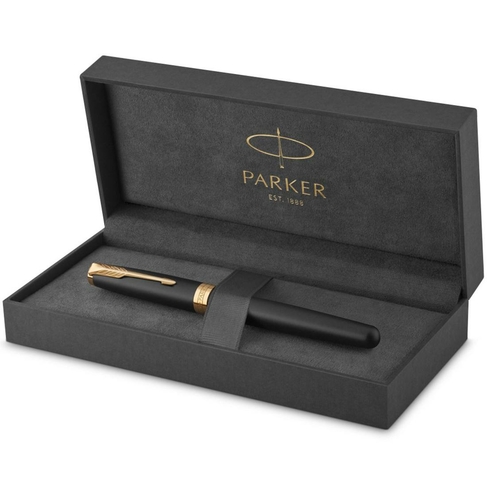 Parker Sonnet Rollerball Pen, Matte Black Lacquer with Gold Trim, Fine, Black Ink, Gift Box
