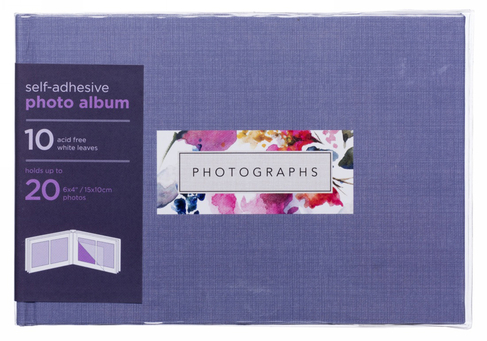 WHSmith Fleur Purple Floral Small Landscape Photo Album 10 White Self-Adhesive Leaves
