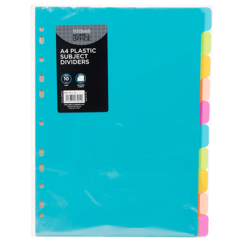 WHSmith 10 Part Bright Plastic A4 Subject Dividers