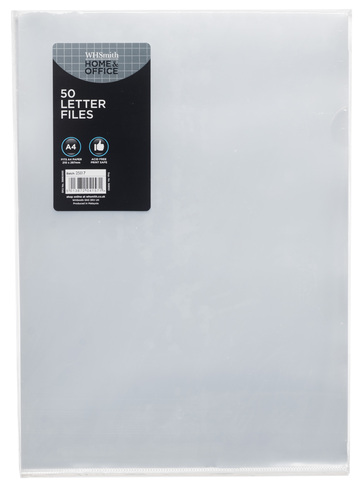 WHSmith Clear Standard A4 Letter Files (Pack of 50)