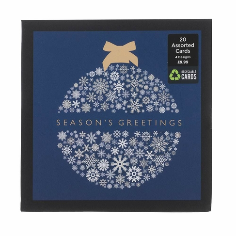 WHSmith Recyclable Navy and White Snowflake Christmas Cards (Pack of 20)