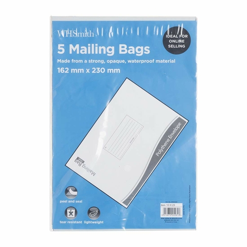 WHSmith Polythene Mailing Bags 162 x 230mm (Pack of 5)