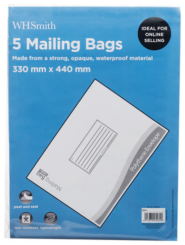 WHSmith Polythene Mailing Bags 330 x 440mm (Pack of 5)