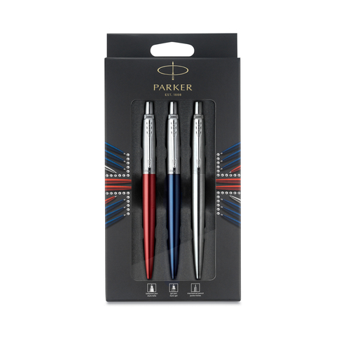 Parker Jotter London Trio Discovery Pack Pen Set with Chrome Trim, Medium Nib, Blue and Black Ink