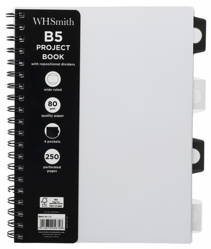 WHSmith Transparent Frosted B5 Wide Ruled Project Notebook
