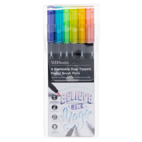 WHSmith 6 Blendable Dual Tipped Pastel Brush Pens, Various Ink