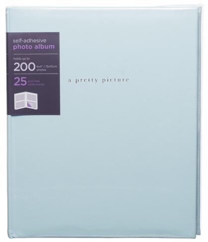 WHSmith Pastel Blue Pretty Picture Leather Effect Photo Album 25 White Self-Adhesive Leaves