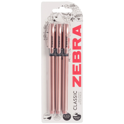 Zebra Classic Z-Grip Rose Gold Black Ink Ballpoint Pens (Pack of 3)