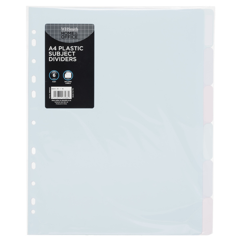 WHSmith Pastel Polypro 6 Part A4 Subject Dividers