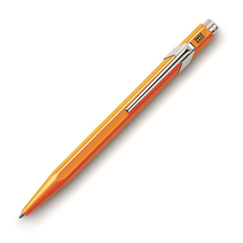 Caran d'Ache 849 Fluorescent Orange Ballpoint Pen with Chrome Trim, Blue Ink