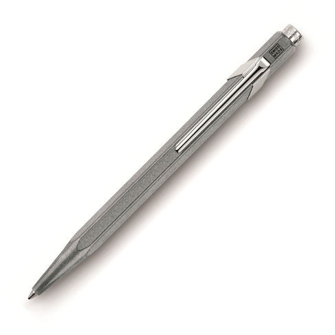 Caran d'Ache 849 Original Raw Aluminium Ballpoint Pen with Chrome Trim, Blue Ink