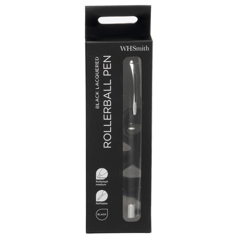 WHSmith Black Lacquered Rollerball Pen, Black Ink