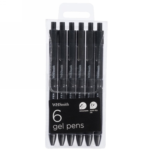 WHSmith Premium Black Gel Pens (Pack of 6)