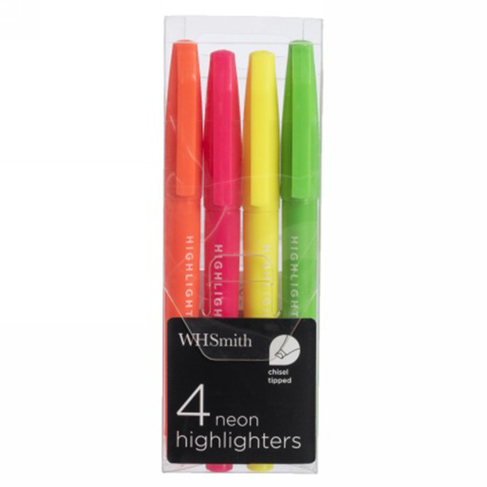 WHSmith Slim Neon Highlighters (Pack of 4)