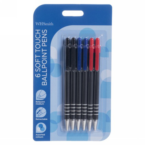 WHSmith Soft Touch Assorted Ballpoint Pens (Pack of 6)