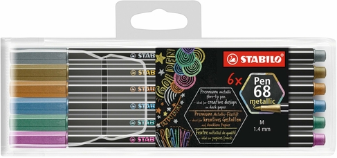 STABILO Pen 68 Metallic Fibre Tip Pens (Pack of 6)
