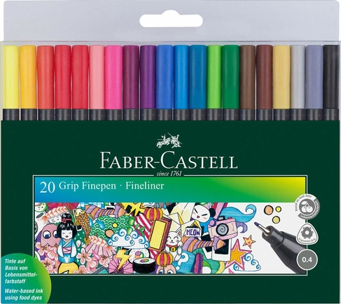 Faber-Castell Grip Fineliners, 0.4mm Nib (Pack of 20)