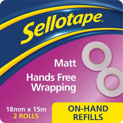 Sellotape Invisible Matt On-Hand Tape Dispenser Refill Rolls 2x 18mm x 15m