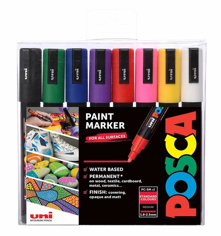POSCA PC-5M Medium Bullet Tip Multi-Surface Paint Markers Assorted Colours (Pack of 8)