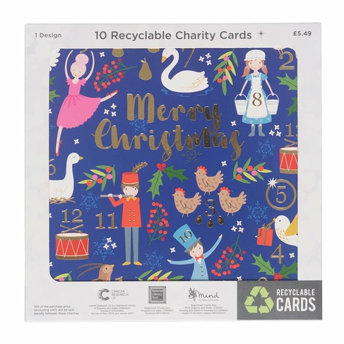 WHSmith Recyclable 12 Days of Christmas Charity Christmas Cards (Pack of 10)
